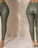 Expensive Views Olive Pants with Stretch Fit showing waistband and stylish design details