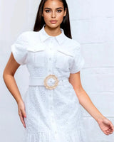 Eyelet Belted Mini Dress - Chic & Stylish Look front view showing mini dress silhouette