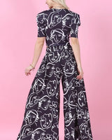 Face Graphic Print Palazzo Pants (Black) - view 2