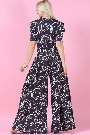 Face Graphic Print Palazzo Pants (Black) - view 2