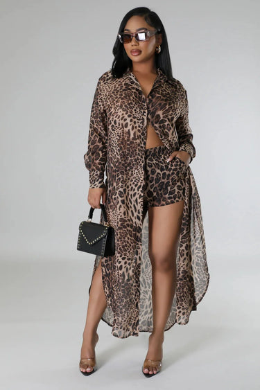Fantasy Vacay Short Set (leopard) alternate angle showing set details