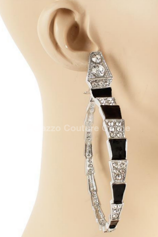 Fashion Metal Crystal Snake Earring One Size / Black/Silver Earrings