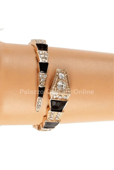Fashion Snake Cuff Bangle with Crystal Accents and Metal Finish - trendy women's jewelry