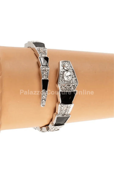 Fashion Snake Cuff Bangle with Crystal Accents and Metal Finish - women's statement jewelry