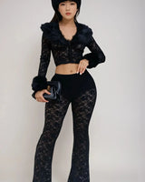 Women's Black pant set lace style back view