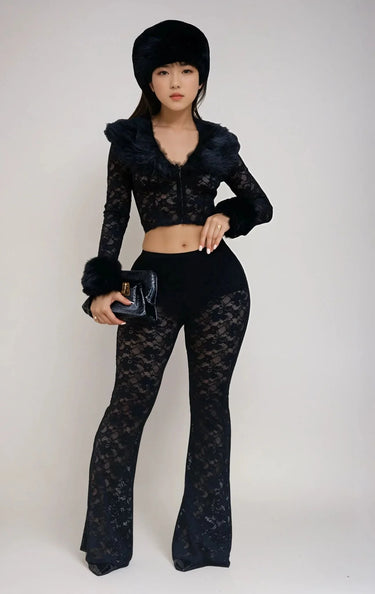 Women's Black pant set lace style back view