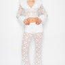 Faux Fur Trim Lace Shirt & Pants Set - White - Palazzo Couture Online