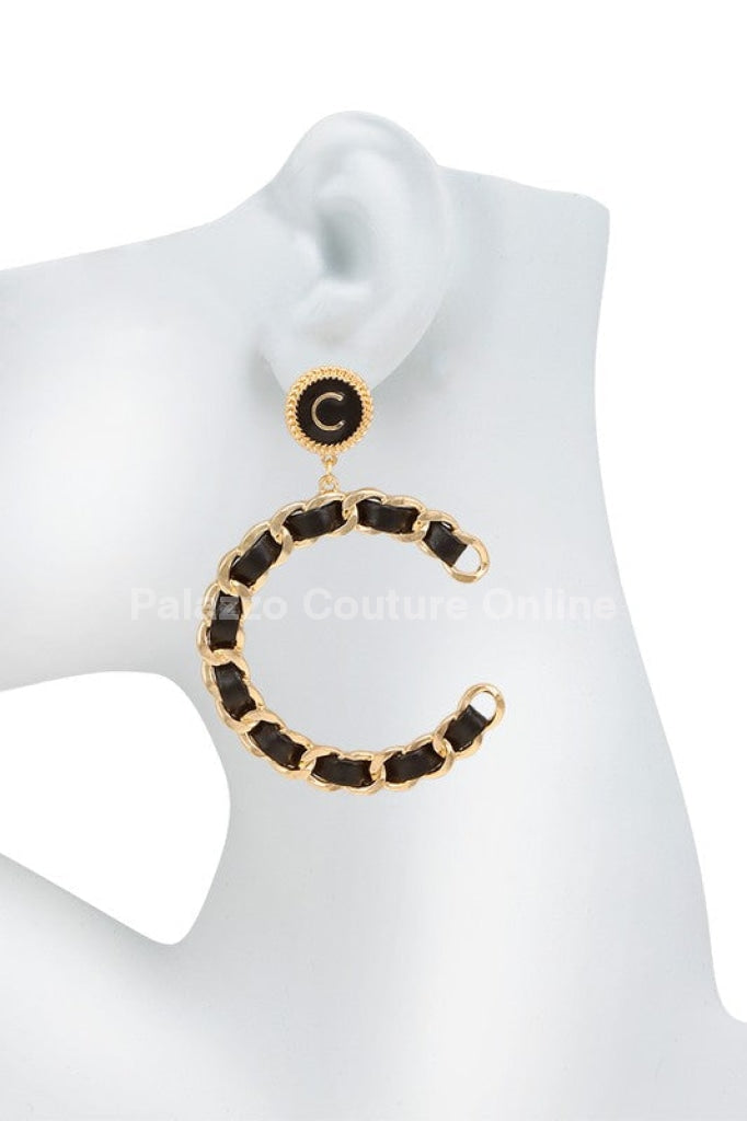 Faux Leather And Chain Braided Hoop Earrings
