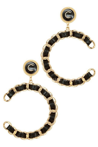 Faux Leather and Chain Braided Hoop Earrings - Palazzo Couture Online