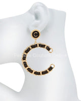 Faux Leather and Chain Braided Hoop Earrings - Palazzo Couture Online