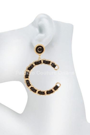 Faux Leather and Chain Braided Hoop Earrings - Palazzo Couture Online