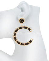 Faux Leather and Chain Braided Hoop Earrings - trendy women's jewelry