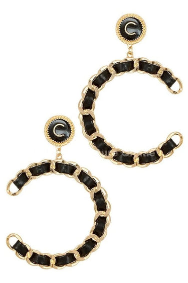 Faux Leather and Chain Braided Hoop Earrings - stylish accessory for every outfit