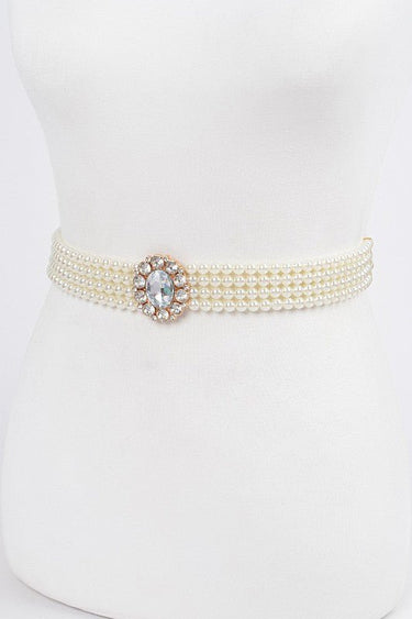 Faux Pearl Rhinestone Stretch Waist Belt - Palazzo Couture Online