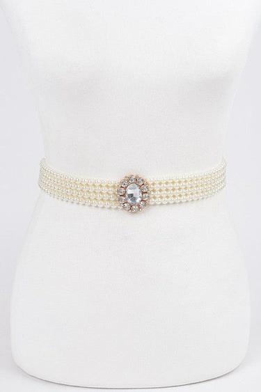 Faux Pearl Rhinestone Stretch Waist Belt - Palazzo Couture Online
