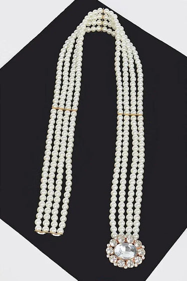 Faux Pearl Rhinestone Stretch Waist Belt - chic women's belt for every occasion
