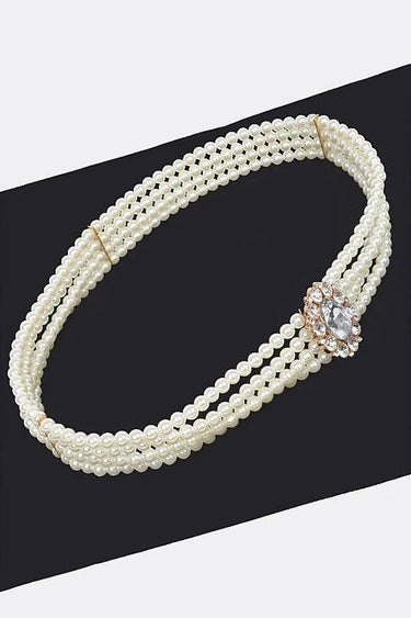 Faux Pearl Rhinestone Stretch Waist Belt - elegant belt accessory by Palazzo Couture