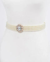 Faux Pearl Rhinestone Stretch Waist Belt - stylish belt for dresses and outfits