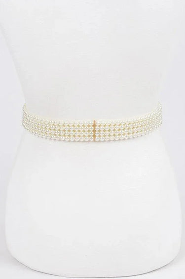 Faux Pearl Rhinestone Stretch Waist Belt - trendy women's fashion belt