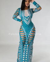 Women's Green maxi dress cutout style back view