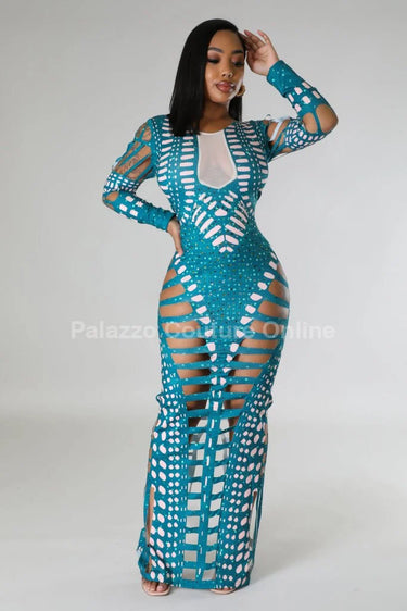 Women's Green maxi dress cutout style back view