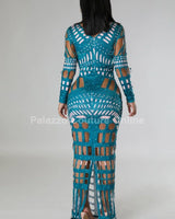 Feel Me Green Maxi Dress with Cutout Details showing sophisticated construction details