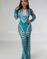 Feel Me Green Maxi Dress with Cutout Details front view showing full-length maxi silhouette