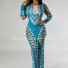 Feel Me Green Maxi Dress with Cutout Details front view showing full-length maxi silhouette
