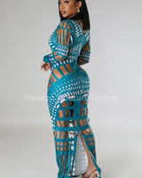 Feel Me Green Maxi Dress with Cutout Details side view highlighting floor-length hemline