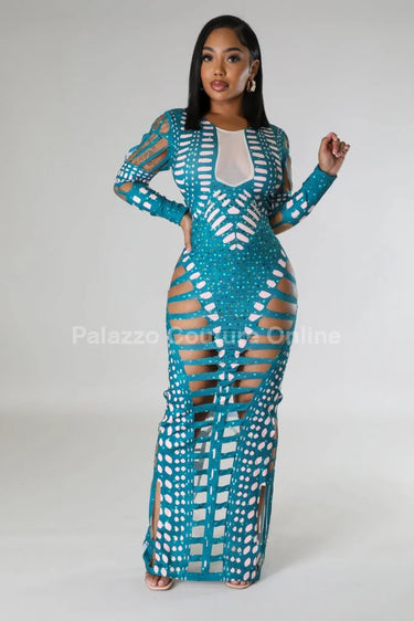 Elegant Green cutout maxi dress on model styled for evening event