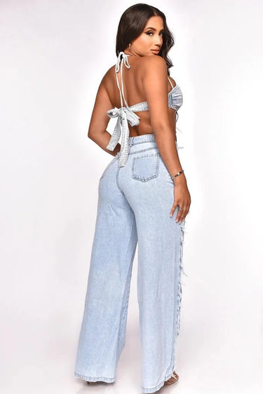 Feeling Artsy Denim Pants Set – Distressed Two-Piece Denim Look side view showing pants silhouette and fit