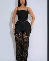 Fierce Bloom Lace Pants Black - Palazzo Couture Online