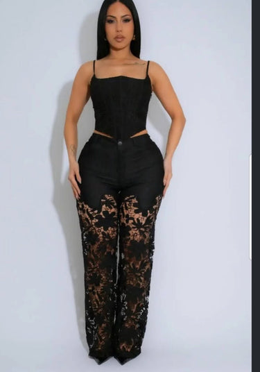 Fierce Bloom Lace Pants Black - Palazzo Couture Online