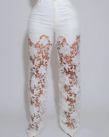Fierce Bloom Lace Pants  White front view showing pants fit and silhouette