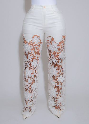 Fierce Bloom Lace Pants White ok - Palazzo Couture Online