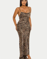 Fierce Desire Maxi Dress – Leopard Print front view showing full-length maxi silhouette