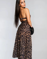 Fierce Elegance Leopard Cut-Out Maxi Dress- Cheetah close up detail of cut-out design and fabric