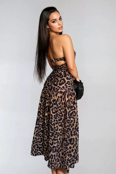Fierce Elegance Leopard Cut-Out Maxi Dress- Cheetah close up detail of cut-out design and fabric