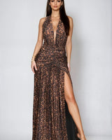 Fierce Elegance Leopard Mesh Maxi Dress - Palazzo Couture Online