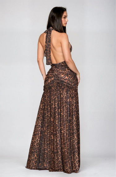 Fierce Elegance Leopard Mesh Maxi Dress - Palazzo Couture Online