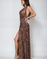 Fierce Elegance Leopard Mesh Maxi Dress - Palazzo Couture Online
