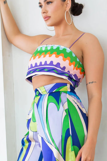 Fiesta Pant Set close up of matching top design and fabric detail