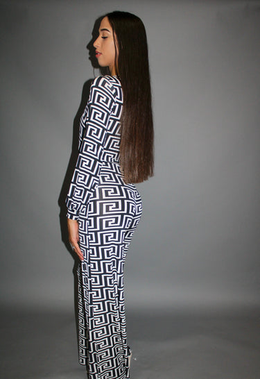 Find a Way Black and Ivory Printed Jumpsuit with Tie Waist - elegant jumpsuit for parties and events