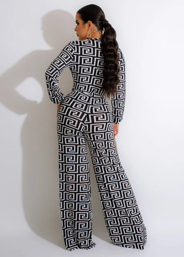 Find a Way Black and Ivory Printed Jumpsuit with Tie Waist - trendy women's jumpsuit