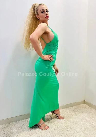 Women's Deep V Elegant Fit maxi dress elegant style back view
