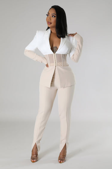 Two piece pant set laid flat – matching blazer and trousers set
