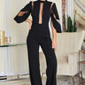 First Date Black Jumpsuit with Sheer Mesh & Flared Legs for women - stylish jumpsuit by Palazzo Couture