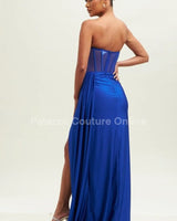 First Impression Royal Blue Maxi Dress with Corset Detail close up detail of corset design and fabric