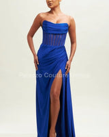 First Impression Royal Blue Maxi Dress with Corset Detail front view showing full-length maxi silhouette