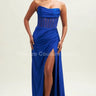 First Impression Royal Blue Maxi Dress with Corset Detail front view showing full-length maxi silhouette